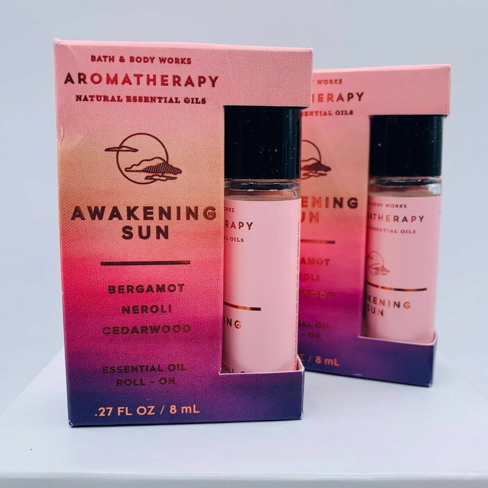 (2) BATH & BODY WORKS AROMATHERAPY AWAKENING SUN ESSENTIAL OIL ROLL ON .27 OZ.